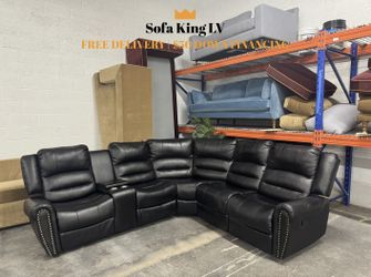 Free Delivery* Like New Black Faux Leather Sectional Sofa with Dual Recliners!