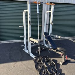 Power Rack With Weights Bar Bench 