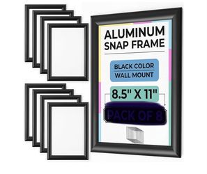 Aluminum Snap Frames 8.5 × 11 for Wall Mount- color Black - Lot of 7 Frames New in boxes - with mounting hardware Front-loading Black Easy Open Sna