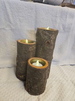 Rustic Wood Log Candle Holder
