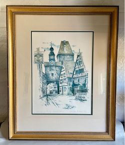 Vintage Framed & Signed Markusturm Gate Watercolor by Monika Heller-Cole