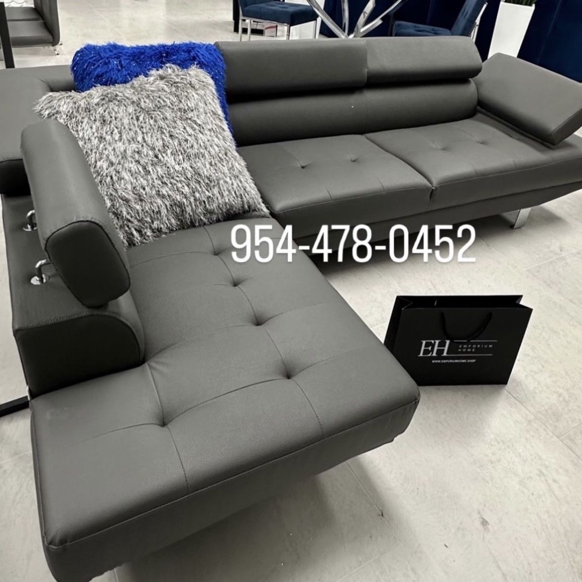 Grey ,black, White Sofa Sectional With Adjustable Headrest 