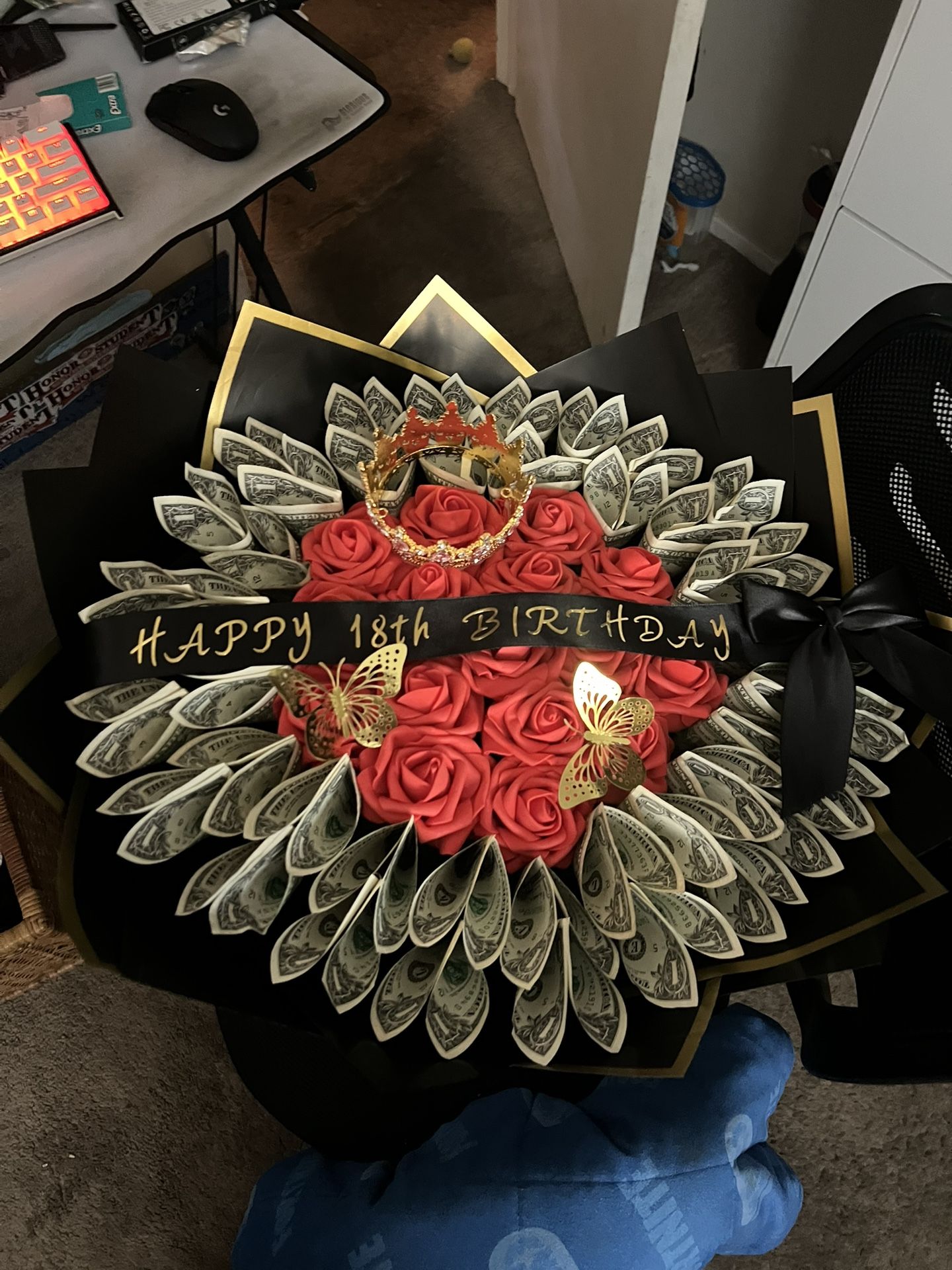 $50 money bouquet with artificial roses!!