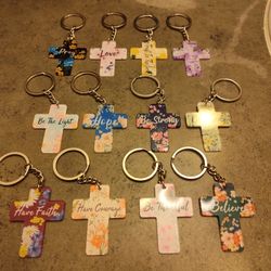 Multi Colored Faith Cross Keychains 
