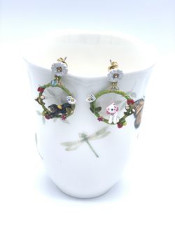 14K Gold Painted Enamel Glazed Earrings