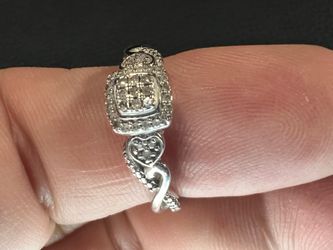 Sterling Silver Halo Heart Ring Size 6.5