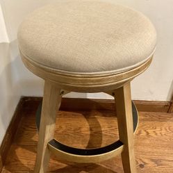 Round Solid Wood Counterstool Upholstered Cream Fabric 25” tall