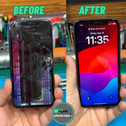 Cracked Phone.  Front Screen & Back Glass. 