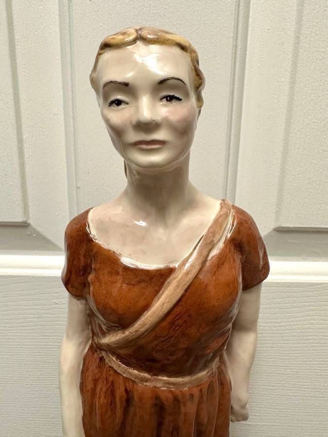 Antique Glazed Ceramic Porcelain Statue Farmer Woman Figurine By OX MOLD