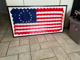 Framed Betsy Ross American Flag Textile Art