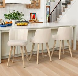 3X Ivory 26” swivel faux leather barstools