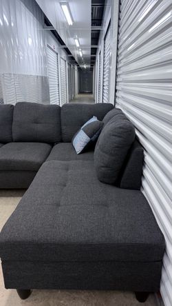Dark Gray Fabric Sectional Sofa with Chaise