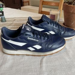 Reebok Classic Leather Navy White Athletic Shoes Sneakers Men Size 12