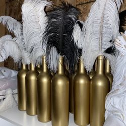 12 Gold Bottles With Feathers Centerpieces Party Decor 