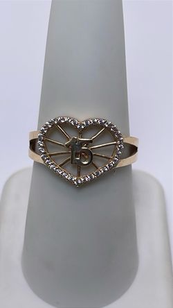 14k gold quinceañera 15 heart ring with CZ