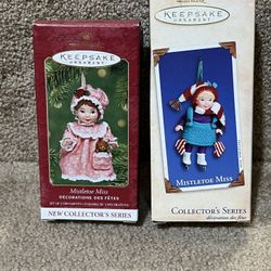 Hallmark Christmas Ornament Mistletoe Miss #1 & #2 Collectors Porcelain