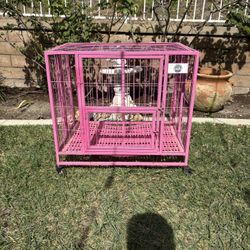 The Wag & Tail Pink Heavy Duty Metal Dog Crate with Wheels