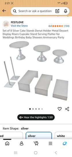 Set of 8 Silver Cake Stands Donut Holder Metal Dessert Display Risers Cupcake Stand Serving Platter for Weddings Birthday Baby Showers Anniversary Par