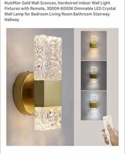Gold Wall Sconces, Hardwired LED Crystal Lamps