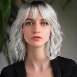 Silver Gray Wig with Bangs