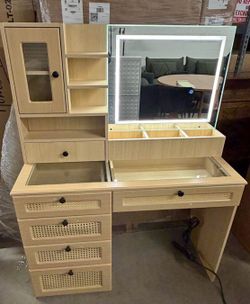 Beige LED lights Vanity Make-Up Table
