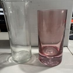 Clear & Pink Glass Vases 