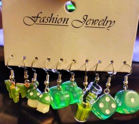 Five Earrings Green Women's,Dice, Mushroom, Trendy Cute Fashionable Jewelries