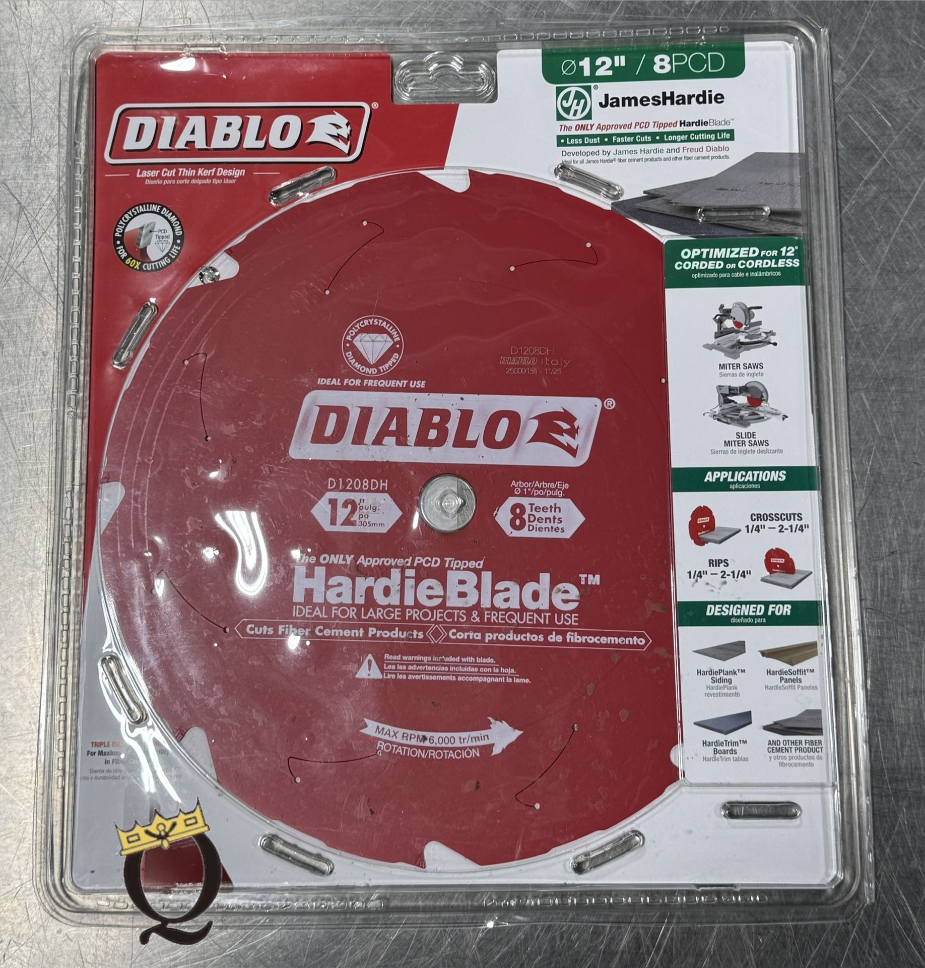 DIABLO D1208DH 12" X 8 TOOTH (PCD) FIBER CEMENT HARDIEBLADE