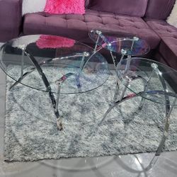 3 PIECE COFFEE TABLE SET GLASS TOP CHROME LEGS