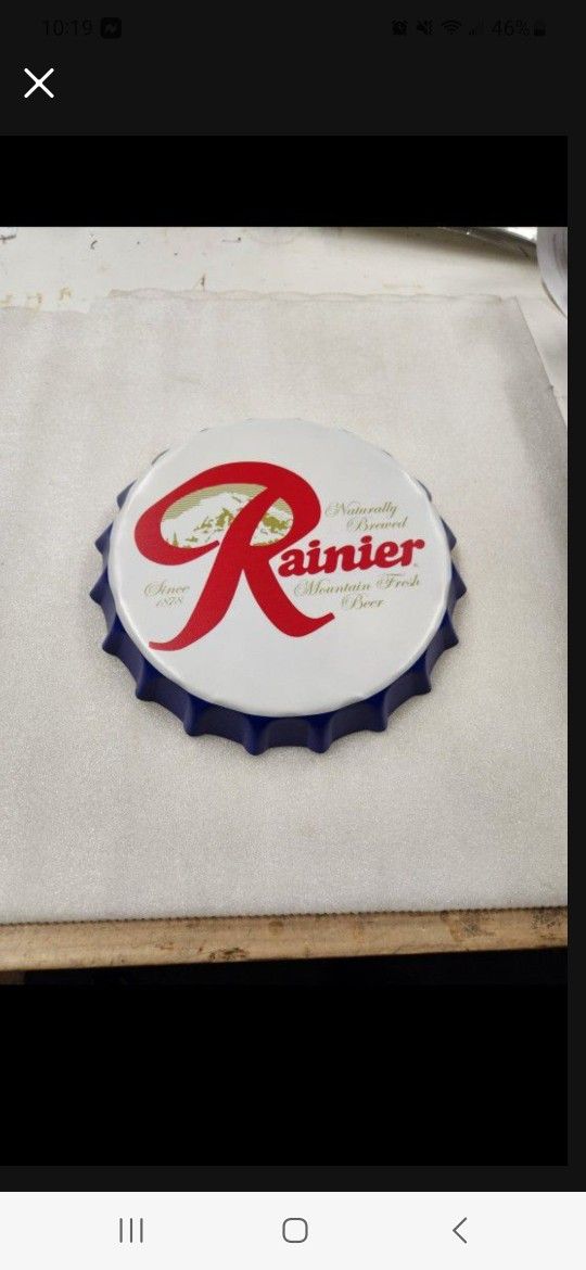 Rainier Beer Bar Bottle Cap Metal Sign