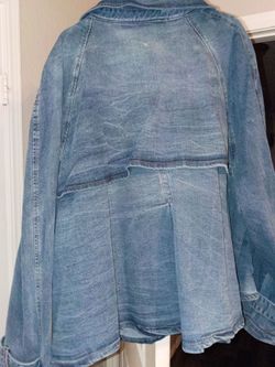 Light Wash Denim Jacket with Peplum Hem