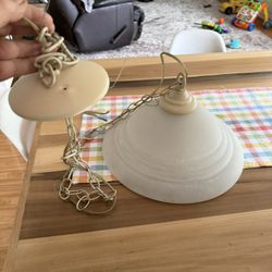 Hanging Frosted Glass Light, 16 inch round 9 high, with chain, $15