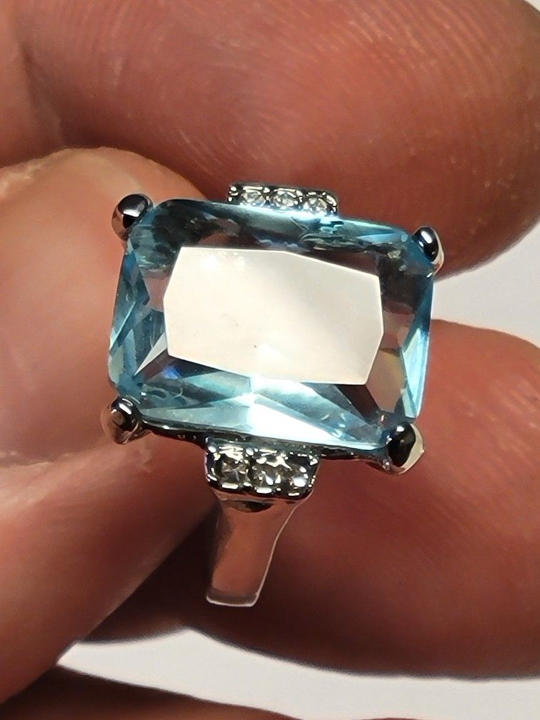 Aquamarine Silver Filled Ring Women's Elegant Jewelry Size 8