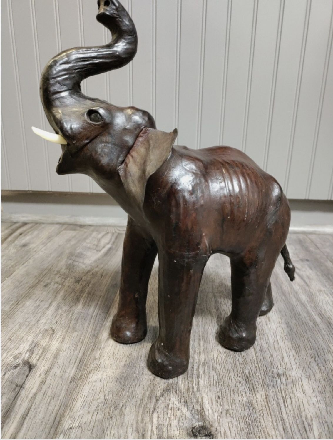 Leather Elephant Sculture Vintage