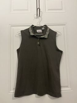 Fashion Bug Olive Green Sleeveless Collared Top For Women With Buttons