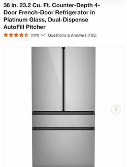 BRAND NEW IN BOX 36 in. 23.2 Cu. Ft. Counter-Depth 4-Door French-Door Refrigerator in Platinum Glass
