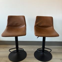 Brown Leather Barstool Set