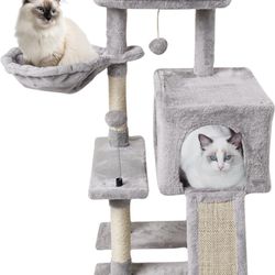 MIAO PAW 10Grey Cute Cat Tree Tower for Indoor Cats - Condo with Sisal Scratching Posts，Jump Platform Cat Furniture Activity Center Play House Bed