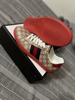 Gucci Men's Monogram Low Top Leather Trim Sneakers