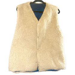 Reversible Navy Blue And Tan Faux Shearling Fur Vest Size L/ XL