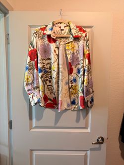 Floral Print Satin Button-Up Blouse