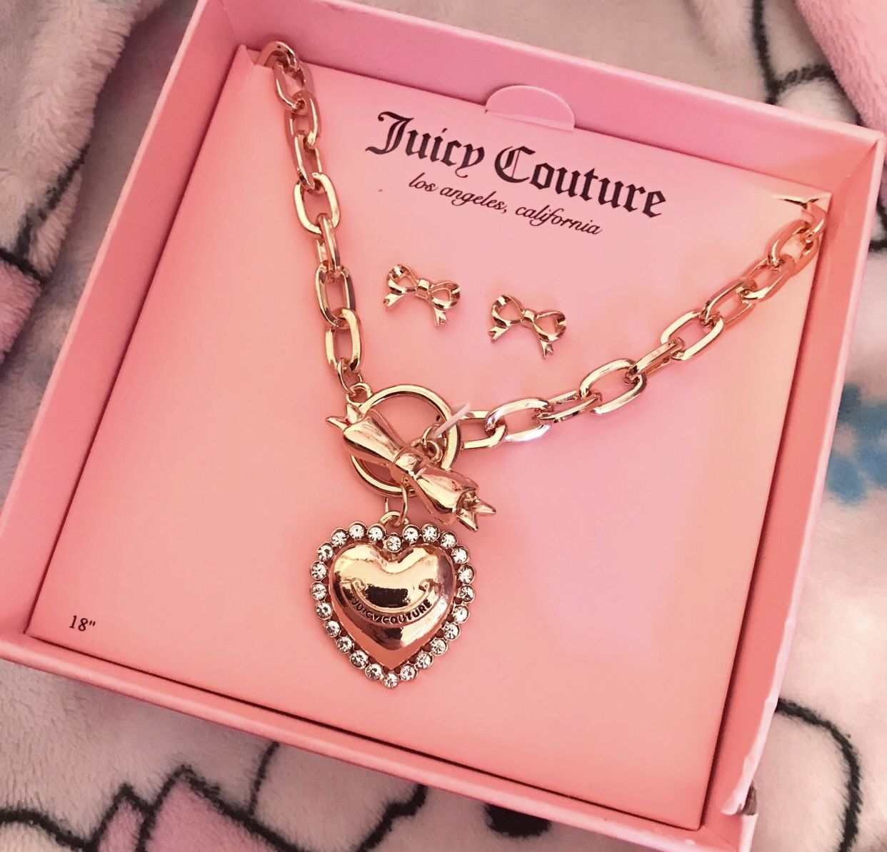 Juicy Couture Heart Charm Necklace and bow Earrings
