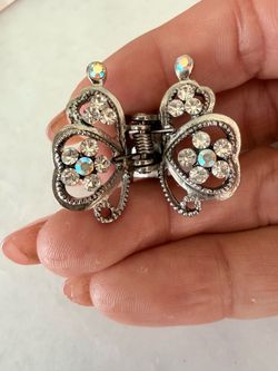 Silver Butterfly Hair Claw Clip with Rhinestones
