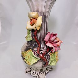Vintage Capodimonte Floral Hand-painted Vase