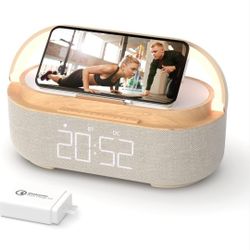 COLSUR Bluetooth Speaker Alarm Clock with Wireless Charger, LED Night Light, 2500mAh Battery - For Bedroom, Home