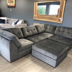 Soft Grey Fabric 5 Piece Modular Sectional - Dover 