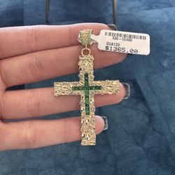 14K NUGGET CROSS WITH CZ STONES