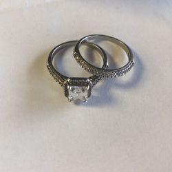 Sliver Engagement Ring Two Set, His &Hers
