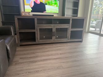 Dark Gray Wood TV Stand with Glass Doors