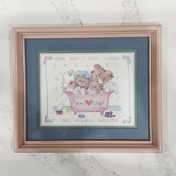 Vintage 1980s Framed Print "Bear Hugs & Back Scrubs Are Always Welcome" 11.5"×13.5"